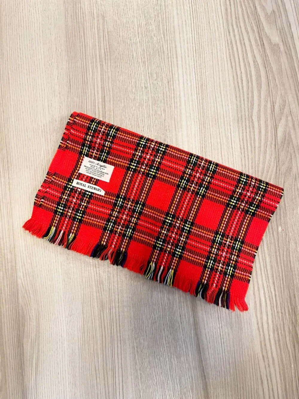 Royal Stewart Tartan Scarf 100% Acrylic Red Plaid Fringe Made in Japan Unisex
